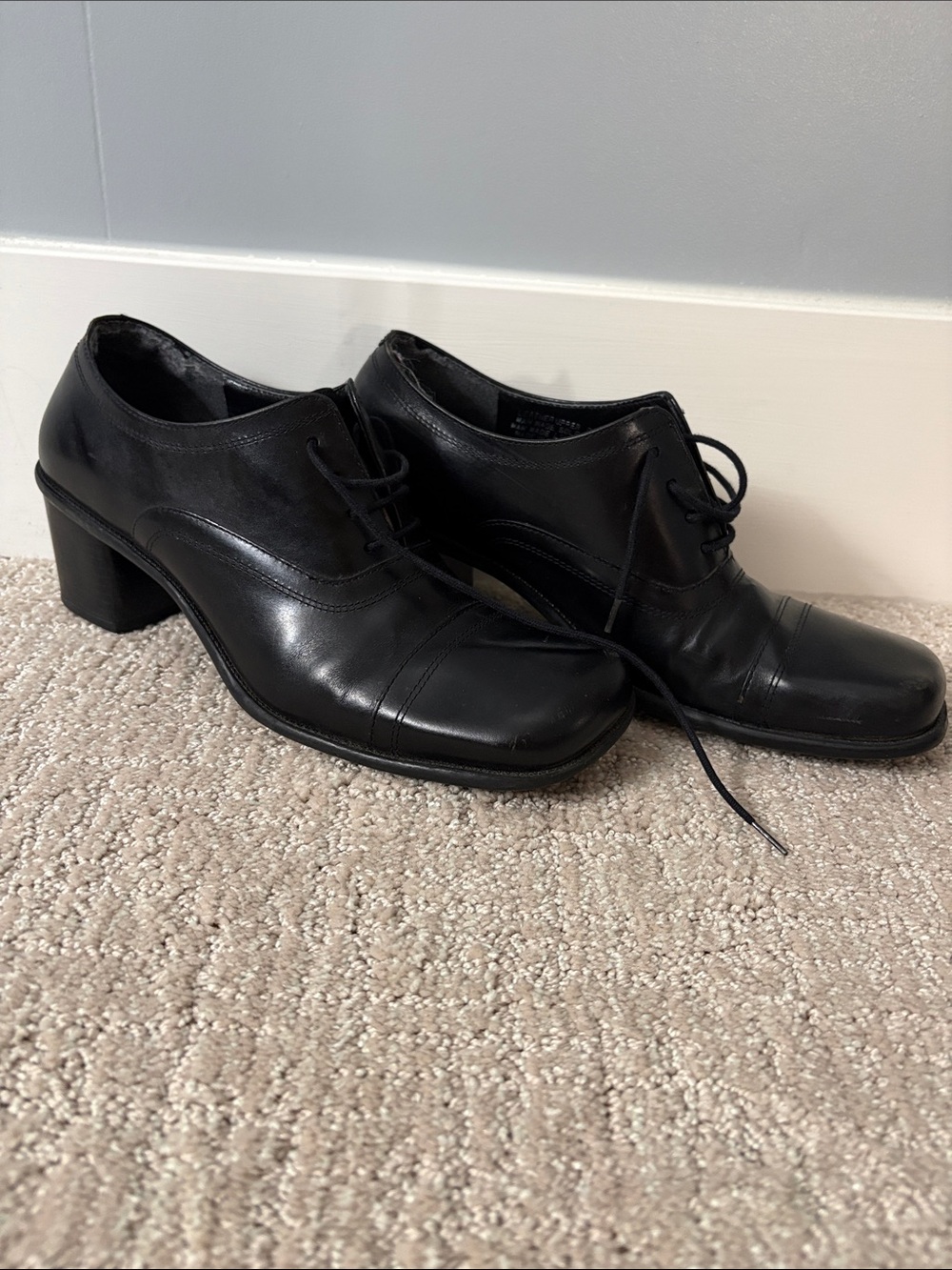 Enzo Angiolini Black Leather Lace-Up Heel Booties